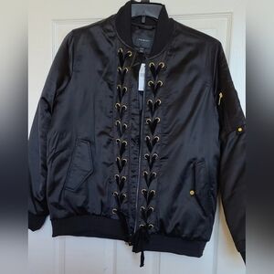 Lane Bryant Black Bomber Jacket with Gold Accents